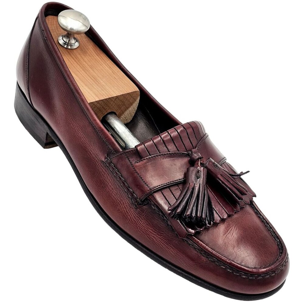 Vintage Bragano Cole Haan Italy 10.5 Burgundy Leather Dress Shoes Tassel Loafers - Picture 14 of 14